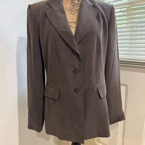 Dressbarn silk lined Brown Tailored Blazer with Notched Lapels size 14